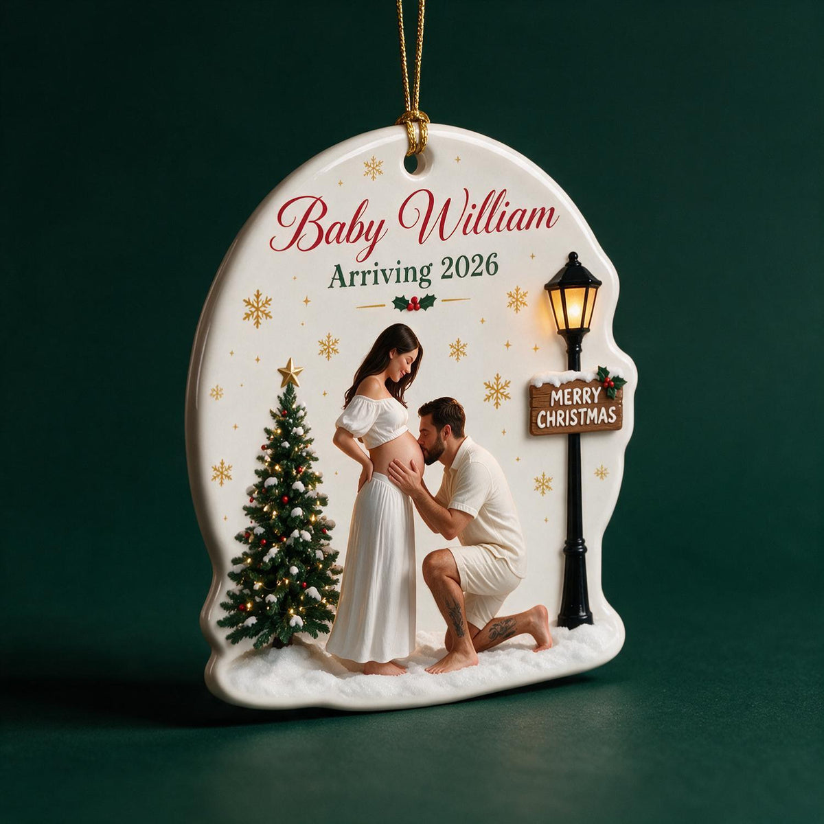 Ornement en céramique personnalisé pour Noël - Annonce de nouveau bébé, cadeau pour futurs parents