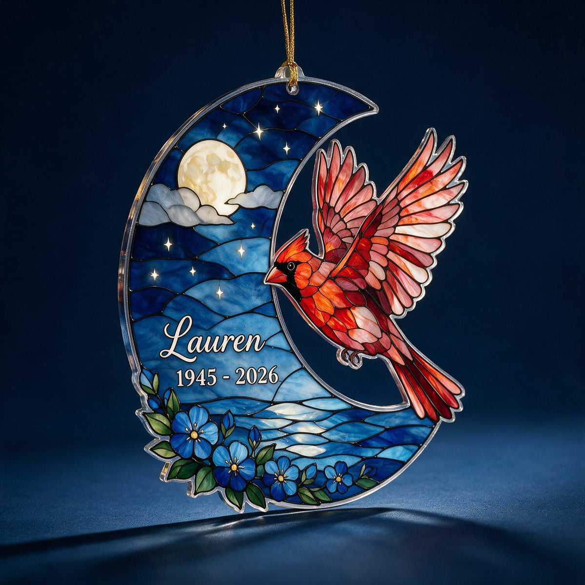 Ornement en Acrylique Photo Mémorial Personnalisé - Style Verre Coloré Lune