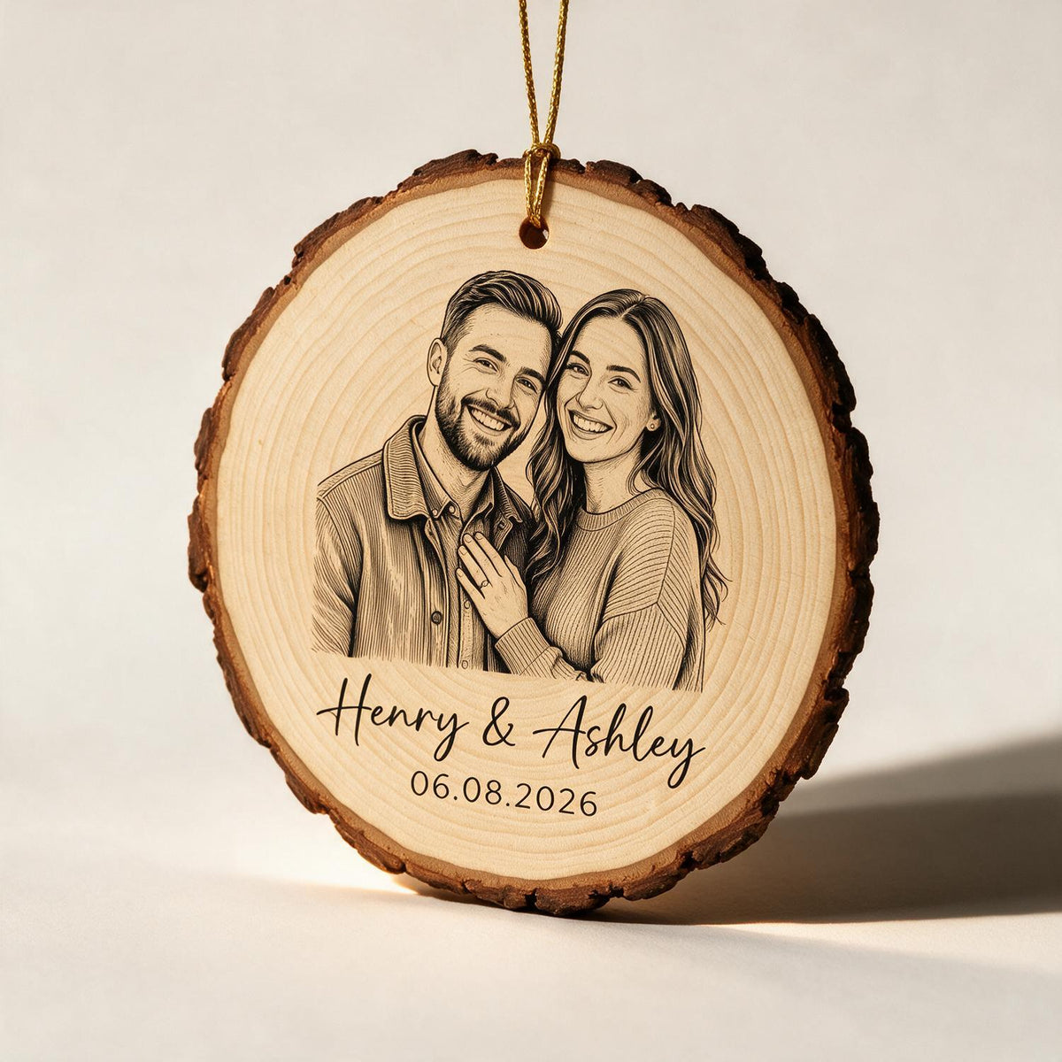 Sketch Style Couple Forever Love Custom Photo - Personalized Wooden Ornament - Christmas Gift, Anniversary Gift For Couple
