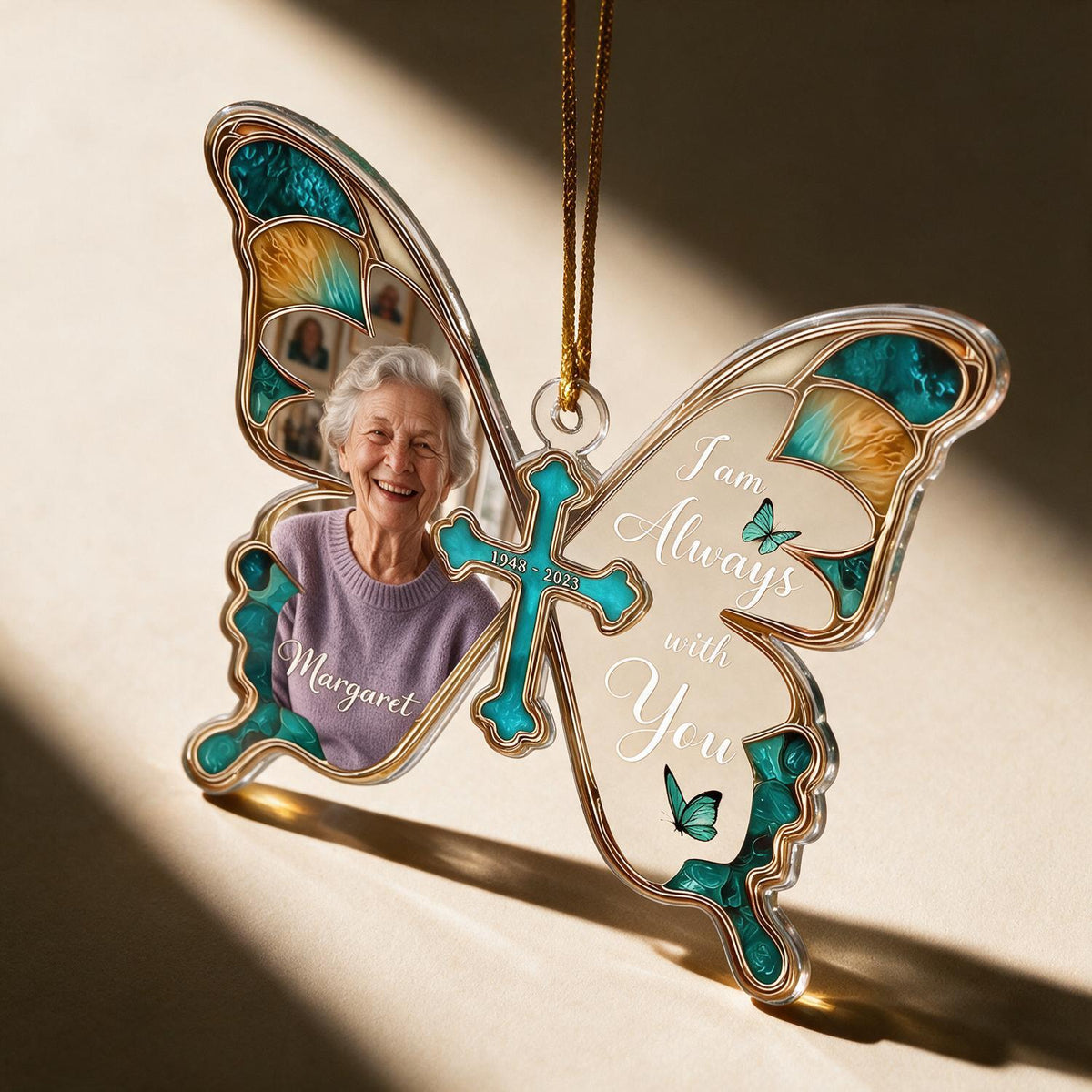 Ornement Photo Mémorial Papillon de Noël Personnalisé - Je Suis Toujours Avec Vous Cadeau de Sympathie