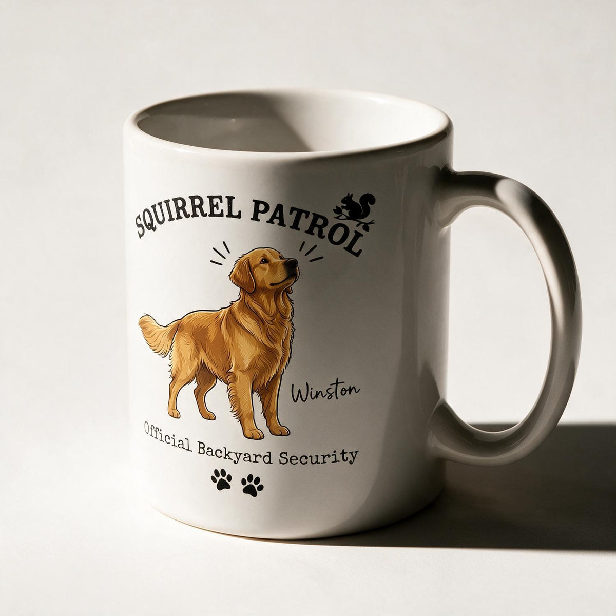 Personalized Squirrel Patrol Pet Mug - Funny Backyard Security Dog Lover Gift