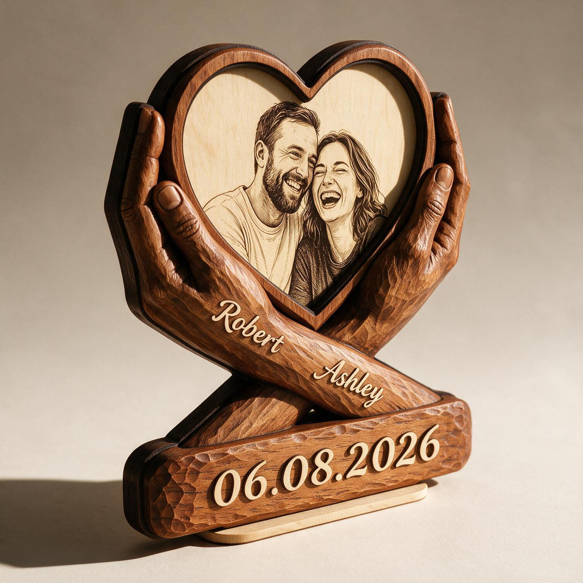 Croquis Photo Couple Personnalisé - Plaque en Bois à 2 Couches - Cadeau d'Anniversaire