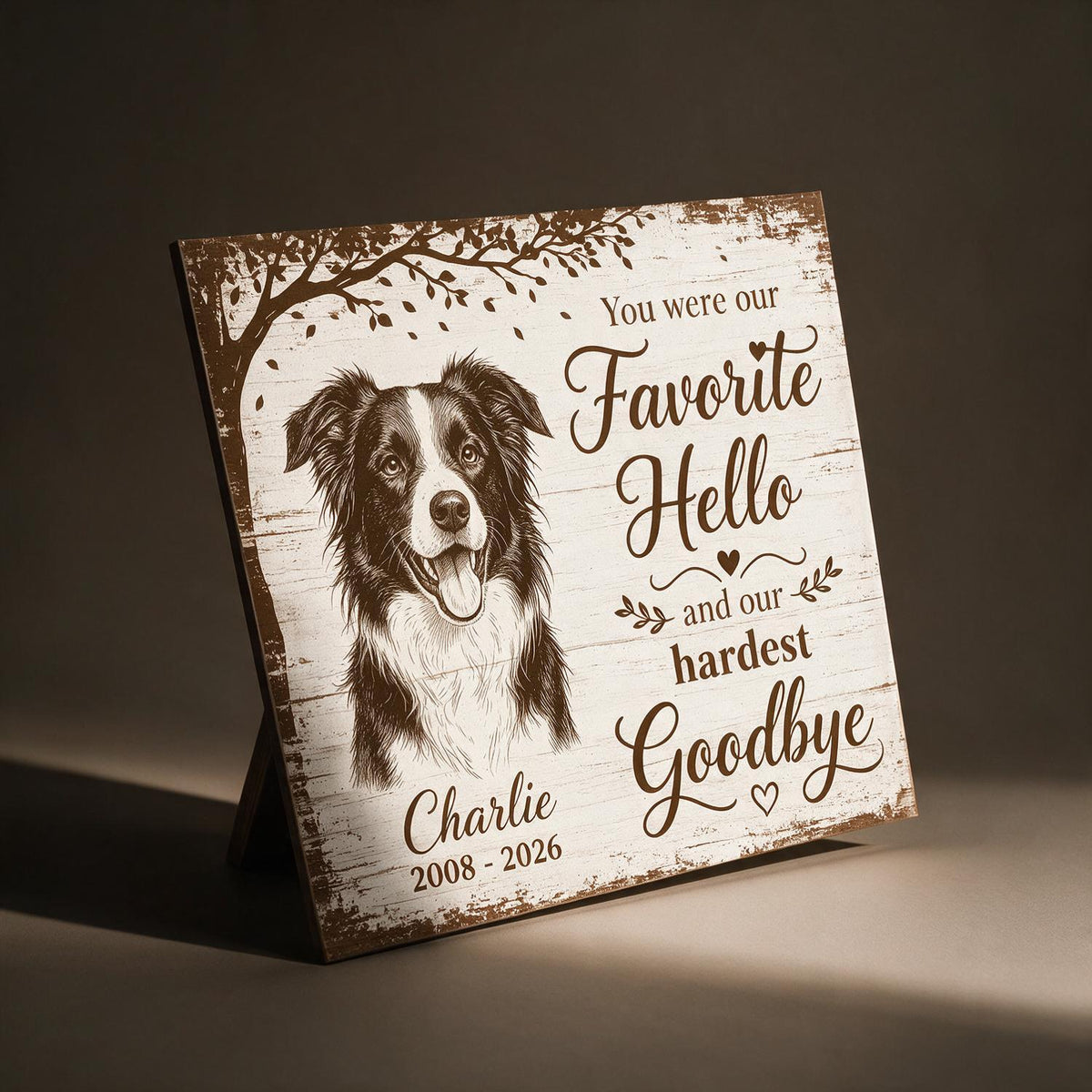 Under Tree Pet Dog Cat Memorial Custom Photo You Were Our Favorite Hello - Personalized Poster - Sympathy Gift, Remembrance Gift
