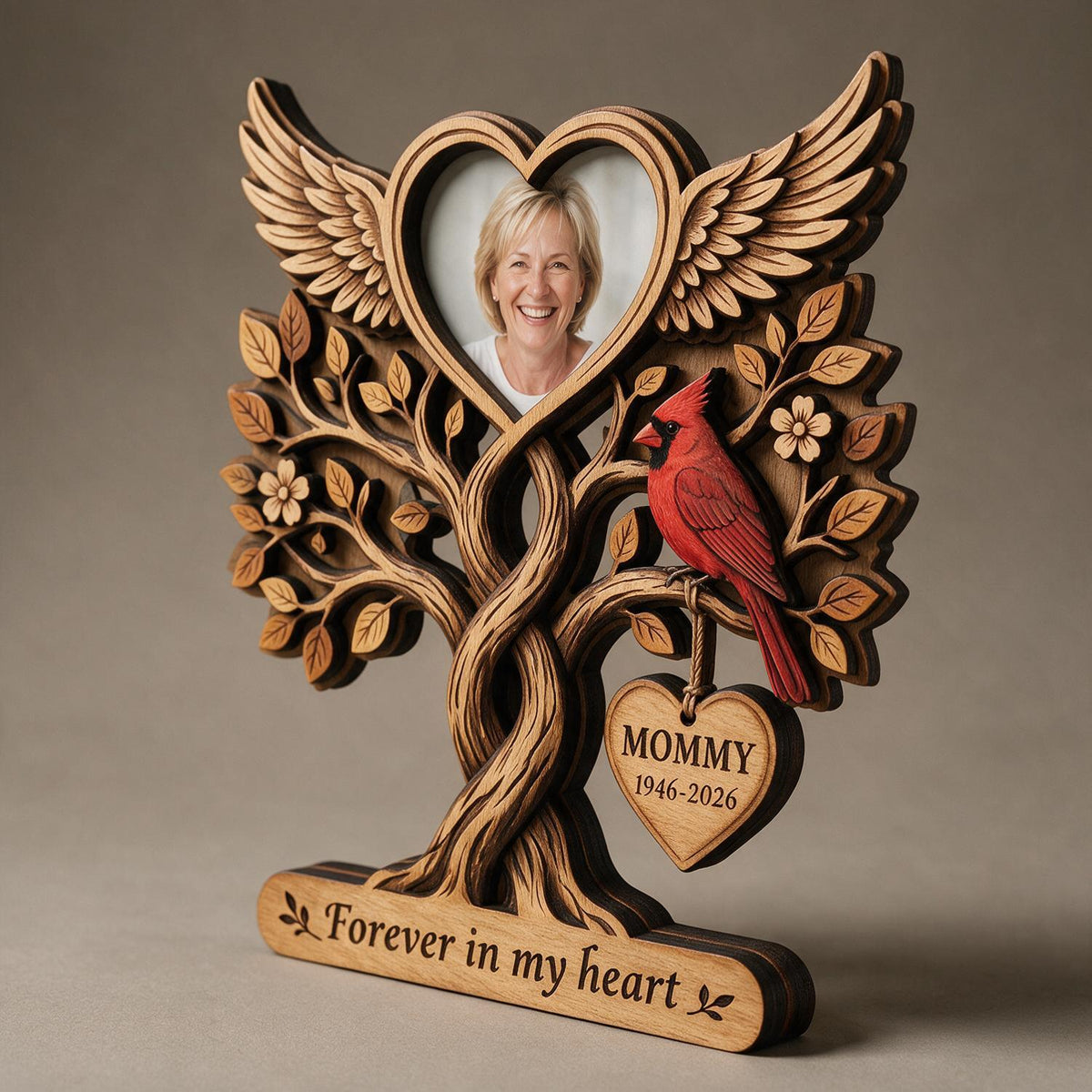 Für immer in unseren Herzen - Personalisierte 2-lagige Holztafel - Mitfühlendes Geschenk für Angehörige