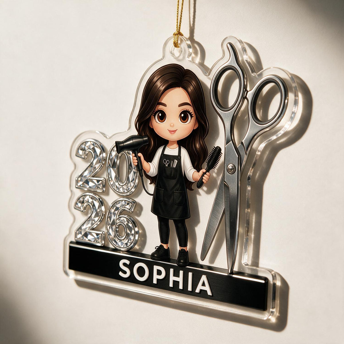 Personalisierte 2026 Frauenfriseur Acryl Ornament - Friseurin Weihnachtsgeschenk