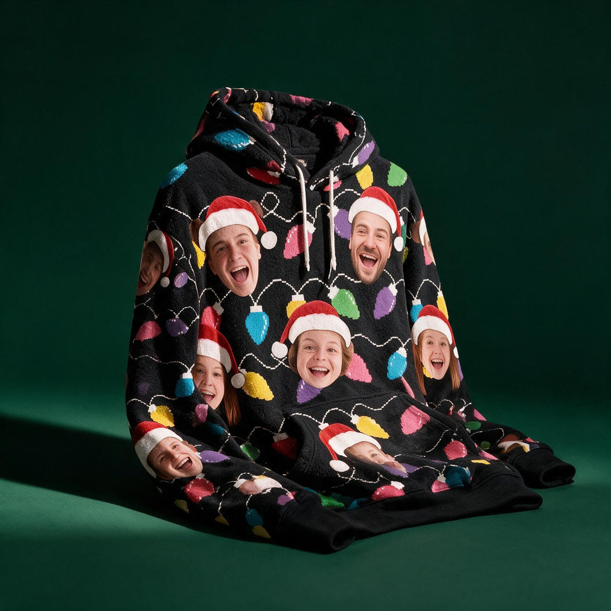 Personalisierter Foto-Weihnachtsfamilien-Gesichtsdruck Fleece-Hoodie, Lustiges Xmas-Partygift