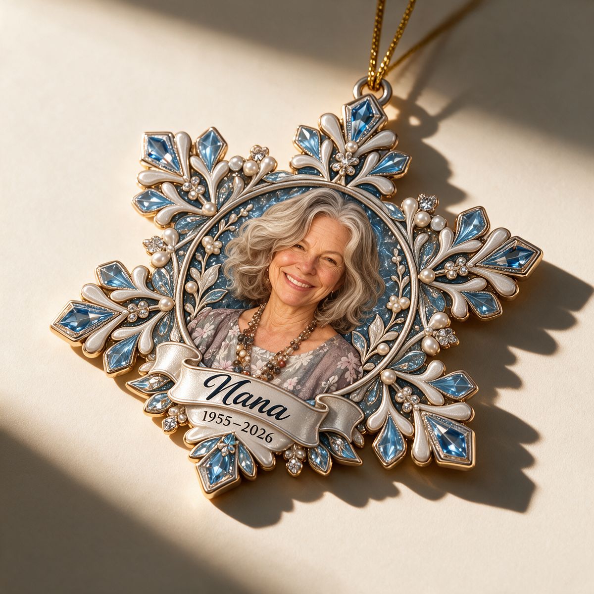 Personalized Custom Photo Snowflake Memorial Christmas Ornament - In Memory of Grandma