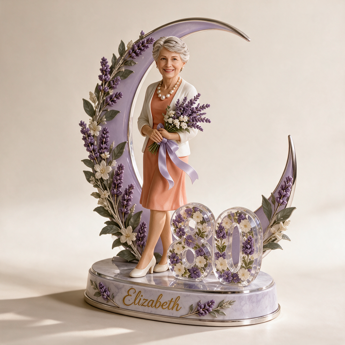 Figurine d'anniversaire personnalisée - Portrait sur mesure, cadeau souvenir Lune Lavande