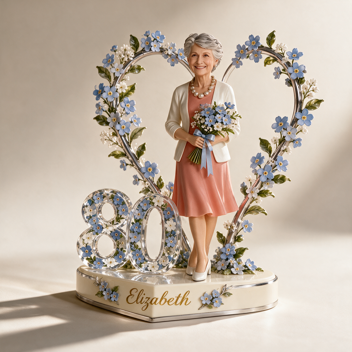 Personalized Floral Heart Custom Shape Actylic Plaque with Custom Portrait, Romantic 21st 30th 40th 50th 60th 70th 80th Birthday Gift for Wife, Girlfriend, Mother, Grandma, Love Keepsake