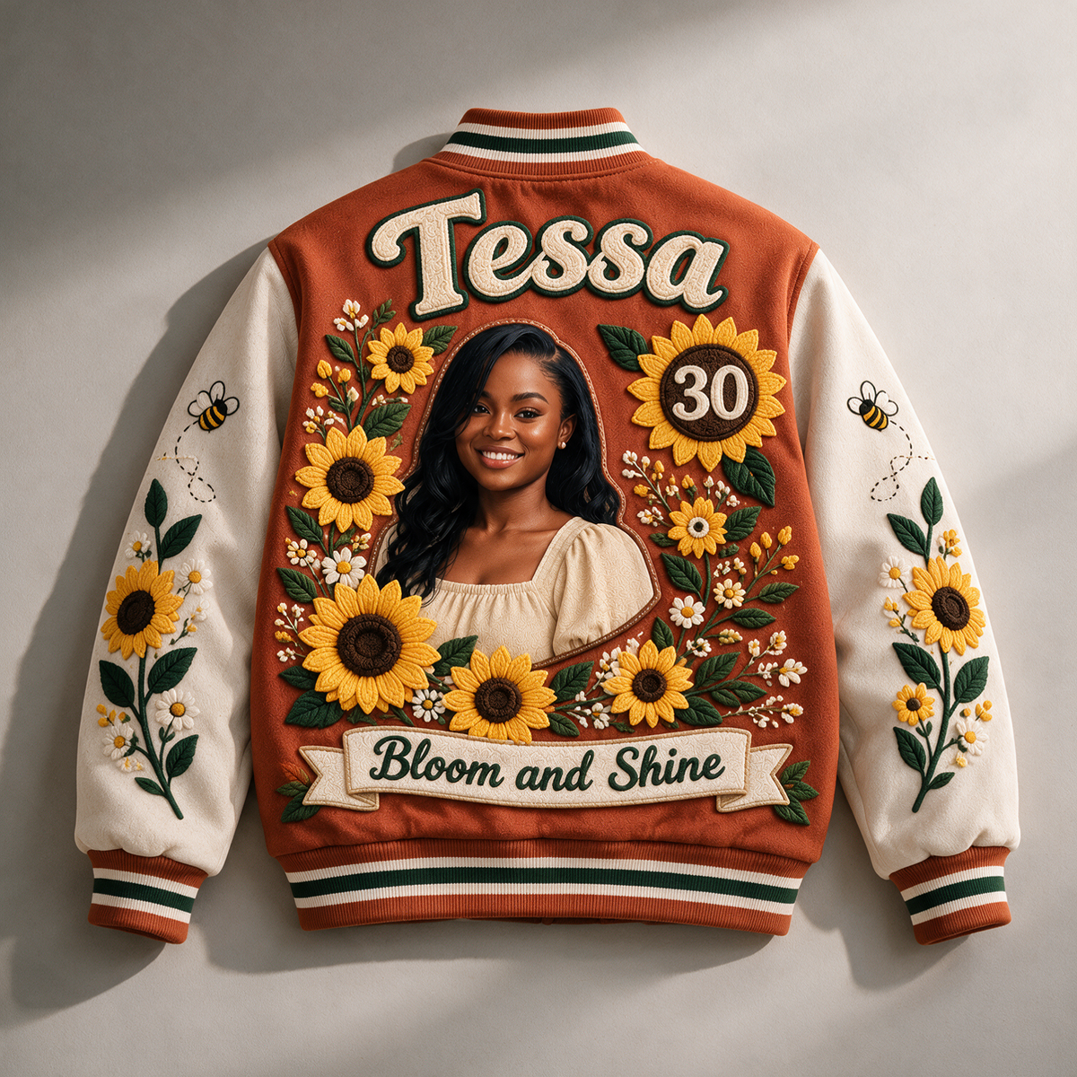 Veste Varsity Tournesol Personnalisée - Portrait Photo d'Anniversaire
