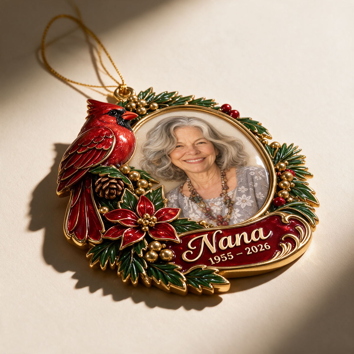 Personalized Custom Photo Cardinal Memorial Christmas Ornament - In Memory of Grandma