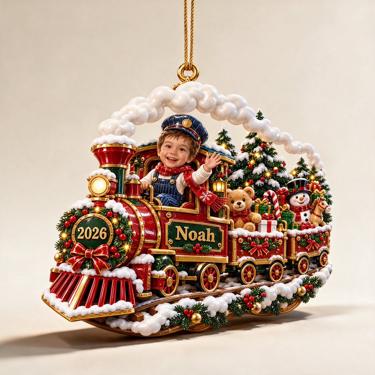 Personalized Custom Photo Train 3D Ornament - 2026 Christmas Gift for Boys