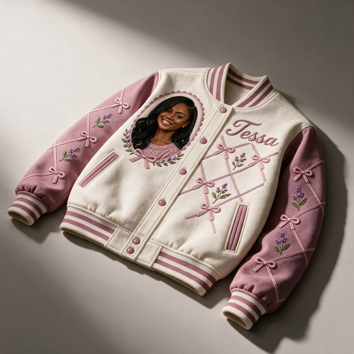 Veste Varsity d'Anniversaire Personnalisée - Portrait en Nœud et Nom
