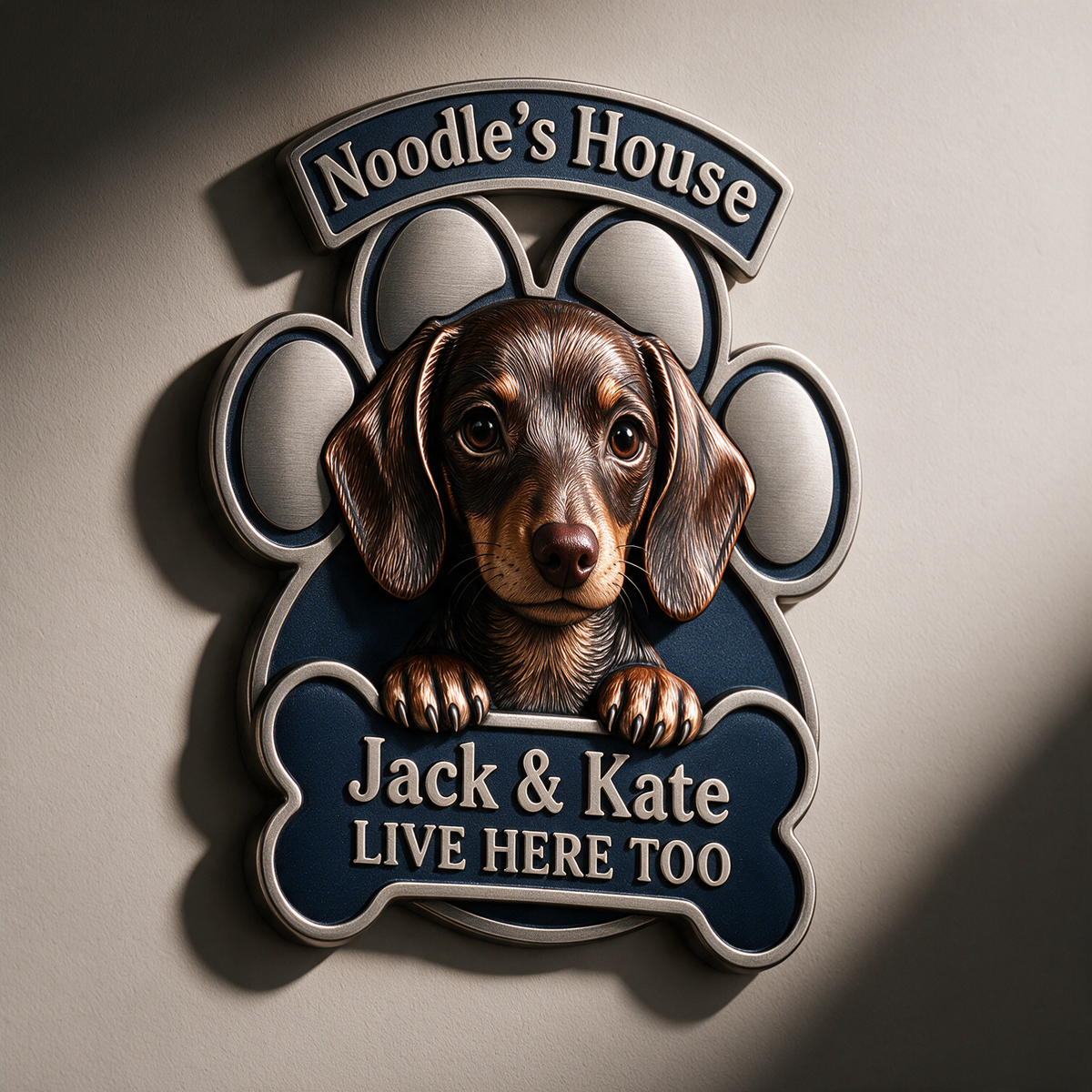 Panneau Métallique Découpé 3D Personnalisé Photo Teckel - Cadeau pour Amoureux des Chiens