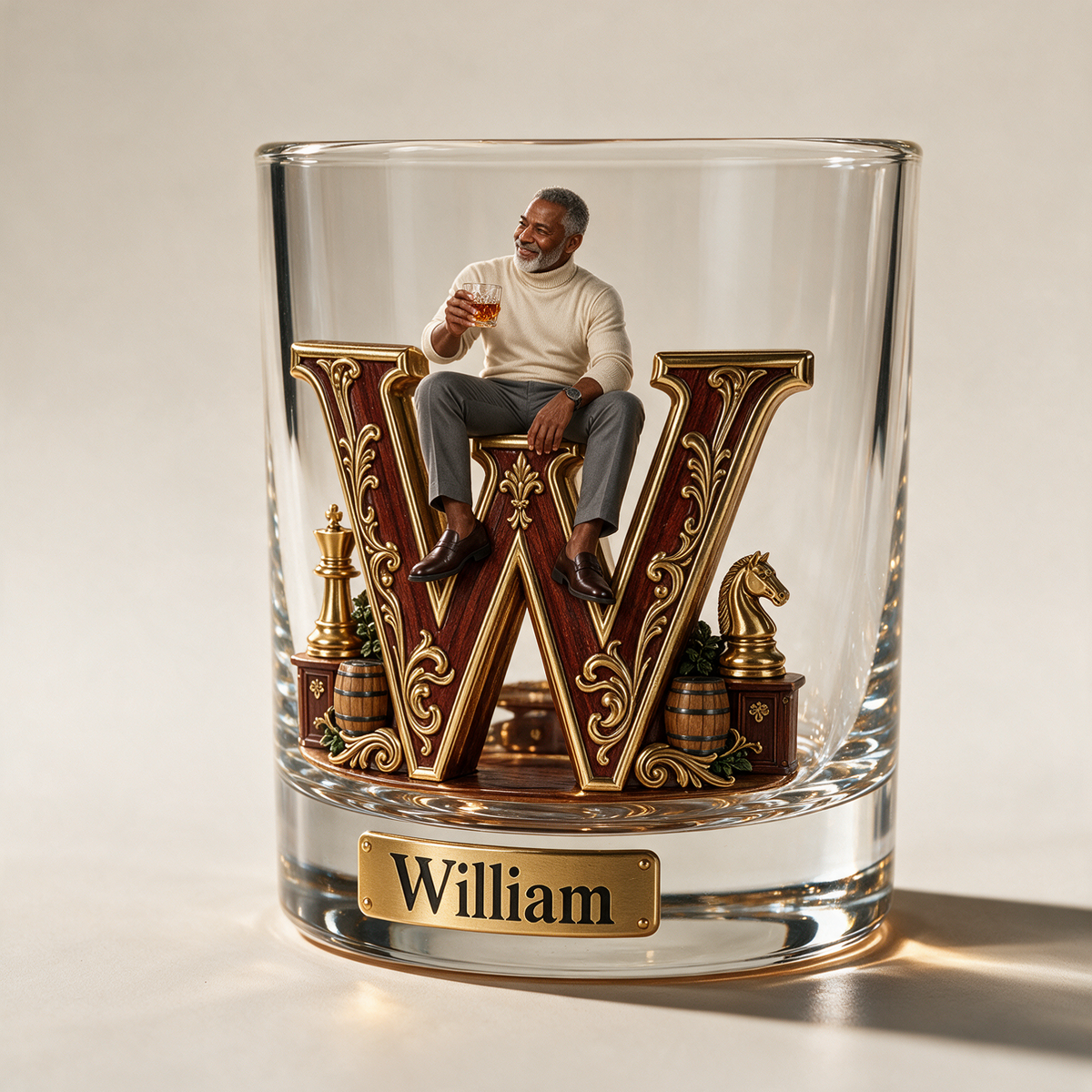 Personalized Custom Photo Chess Monogram Whiskey Glass - Gift for Older Men Who Love Whiskey