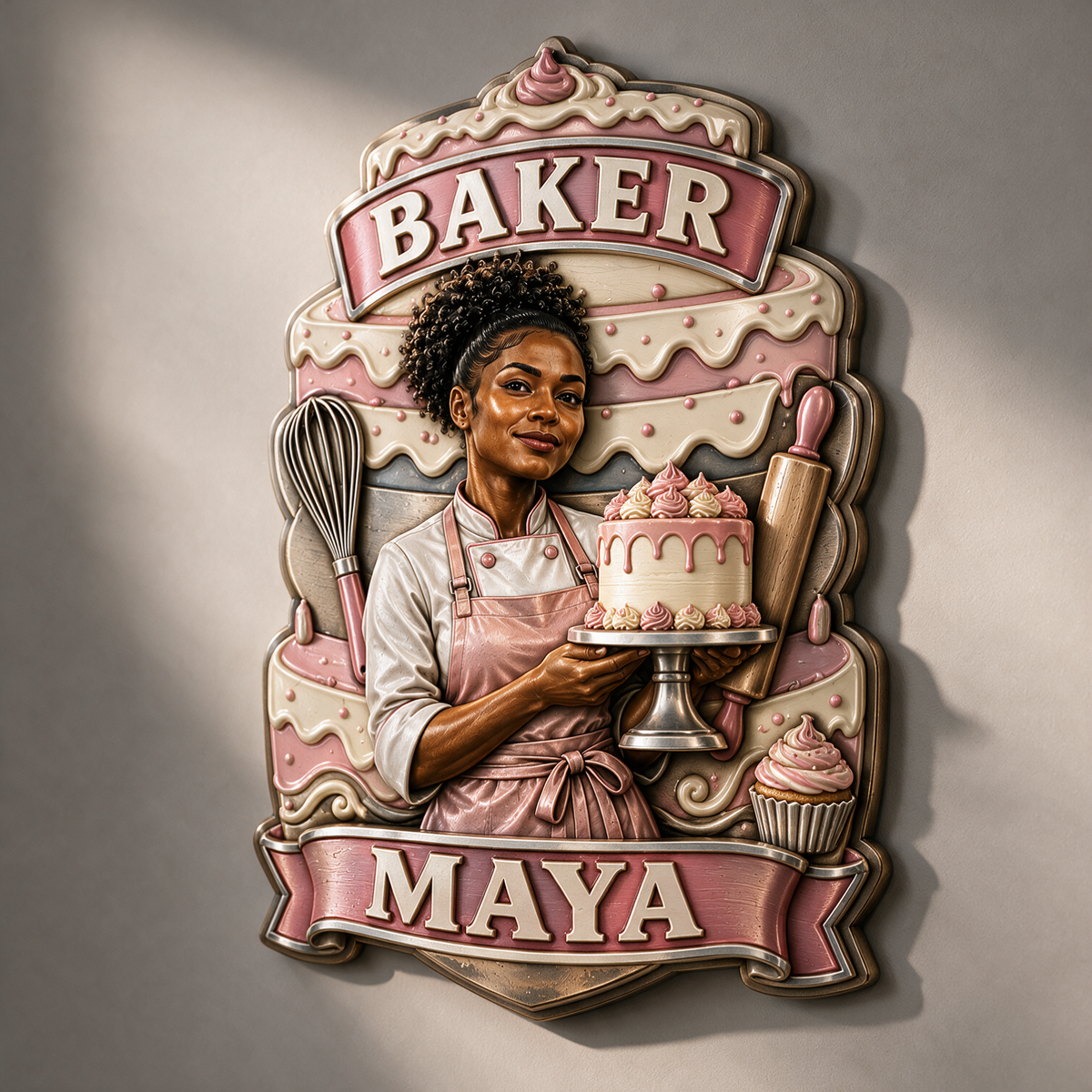 Personalized Custom Photo Baker 3D Printed Cut Metal Sign - Gift for Young Women