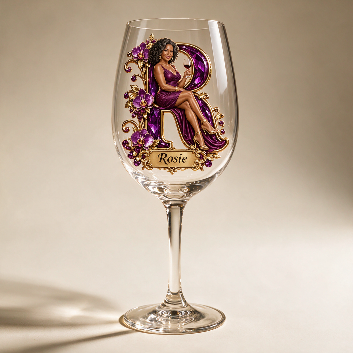 Personalized Custom Photo Orchid Wine Glass - Gift for Older Women