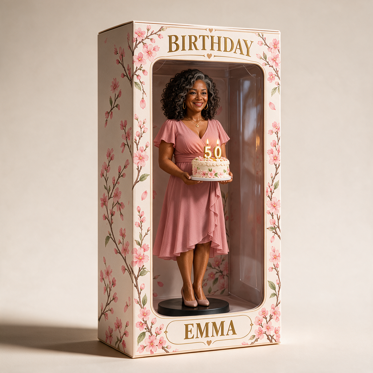 Personalisierte Foto Kirschblüten Figurinen Präsentationsbox - 50. Geburtstagsgeschenk für Frauen