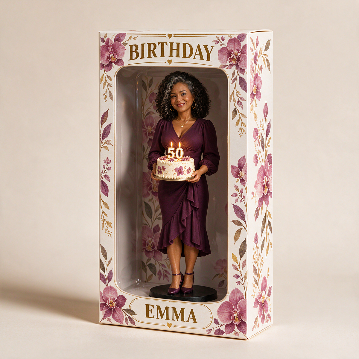 Personalisierte Foto-Orchideenfigur Vitrine - 50. Geburtstagsgeschenk für Frauen