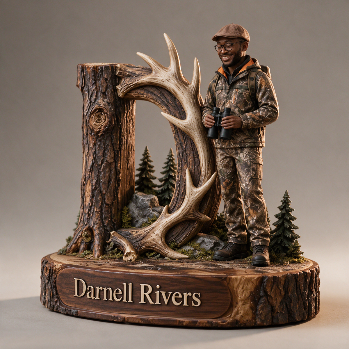 Personalisierte Jagd-Monogramm Holztafel mit Foto und Namen