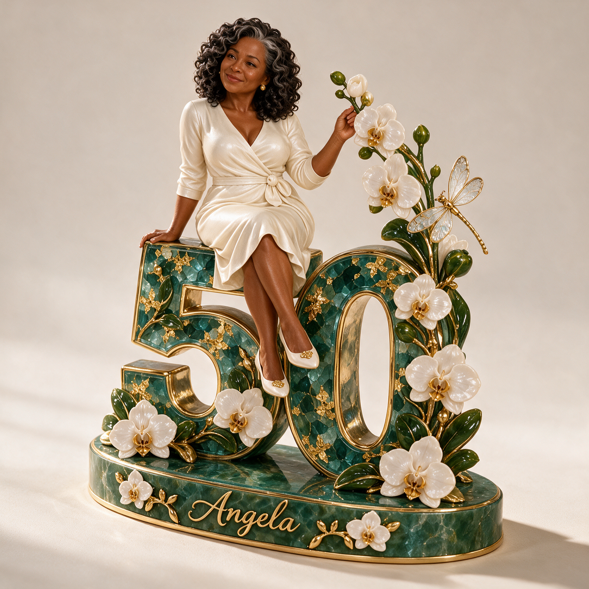 Personalized Orchid Custom Shaped Acrylic Plaque, Custom Portrait 30th 40th 50th 60th 70th Birthday Gift for Mom, Wife, Grandma, Girlfriend, Sister, Aunt, Flower Lover