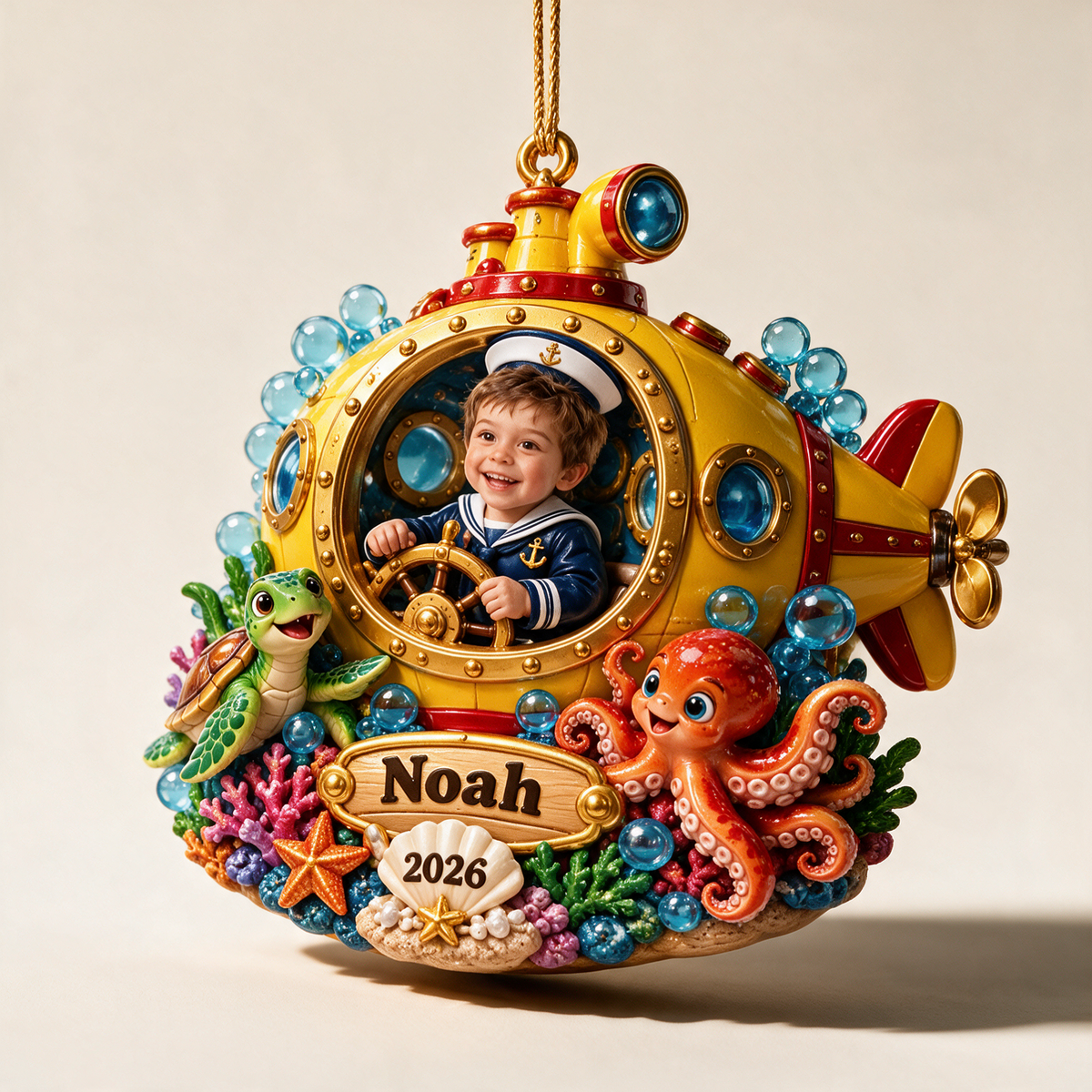 Personalized Custom Photo Submarine 3D Ornament - 2026 Christmas Gift for Boys