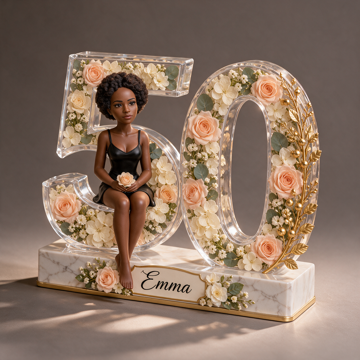 Personalized 50th Birthday Photo Plaque - Floral Acrylic Number Decoration for Women