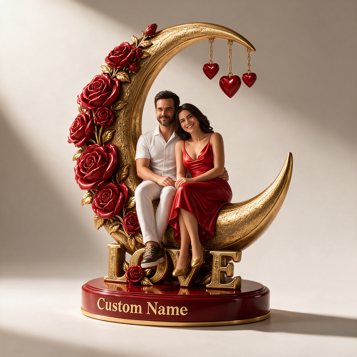 Personalized Couple Acrylic Plaque - Crescent Moon and Roses