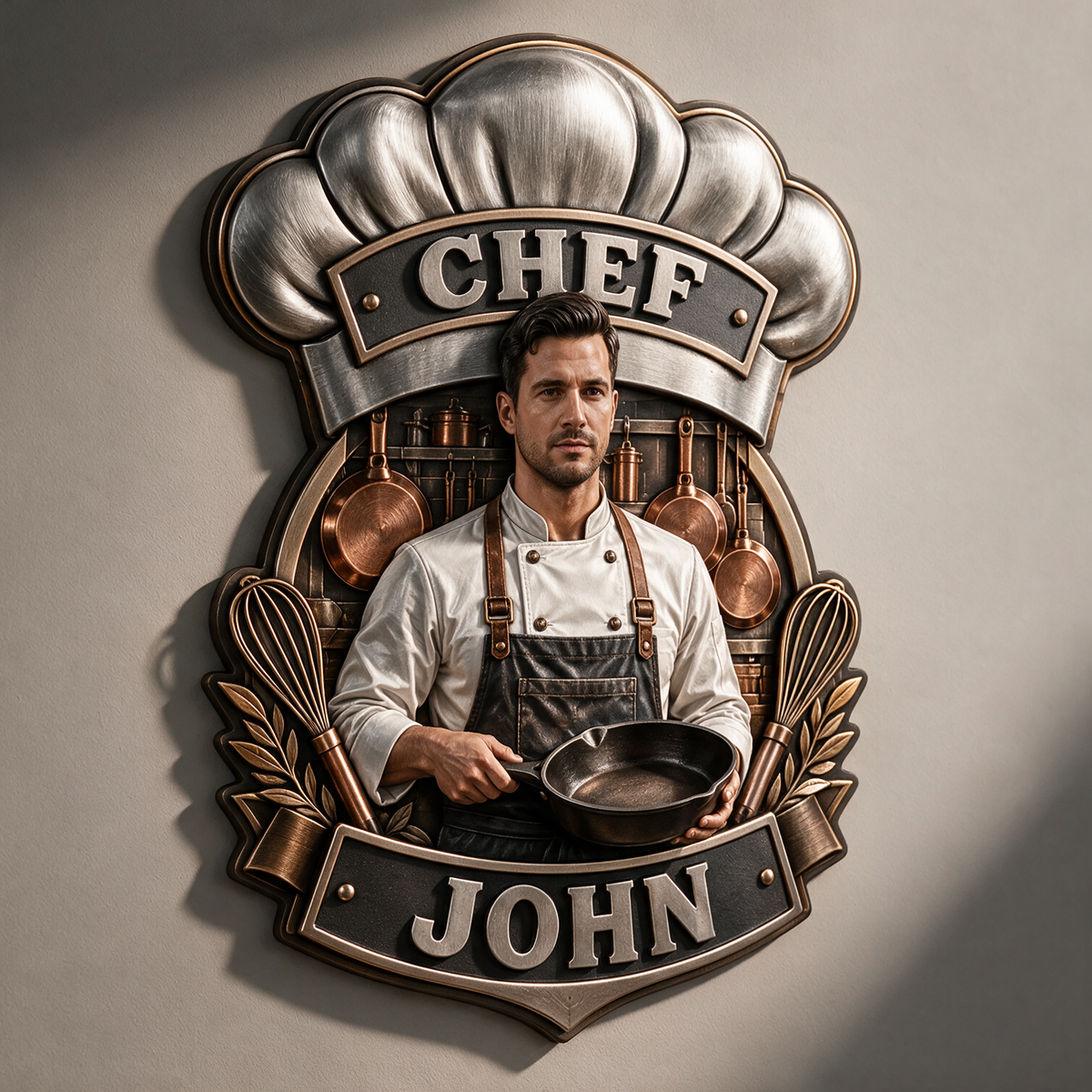 Personalized Custom Photo Chef 3D Printed Cut Metal Sign - Gift for Young Men