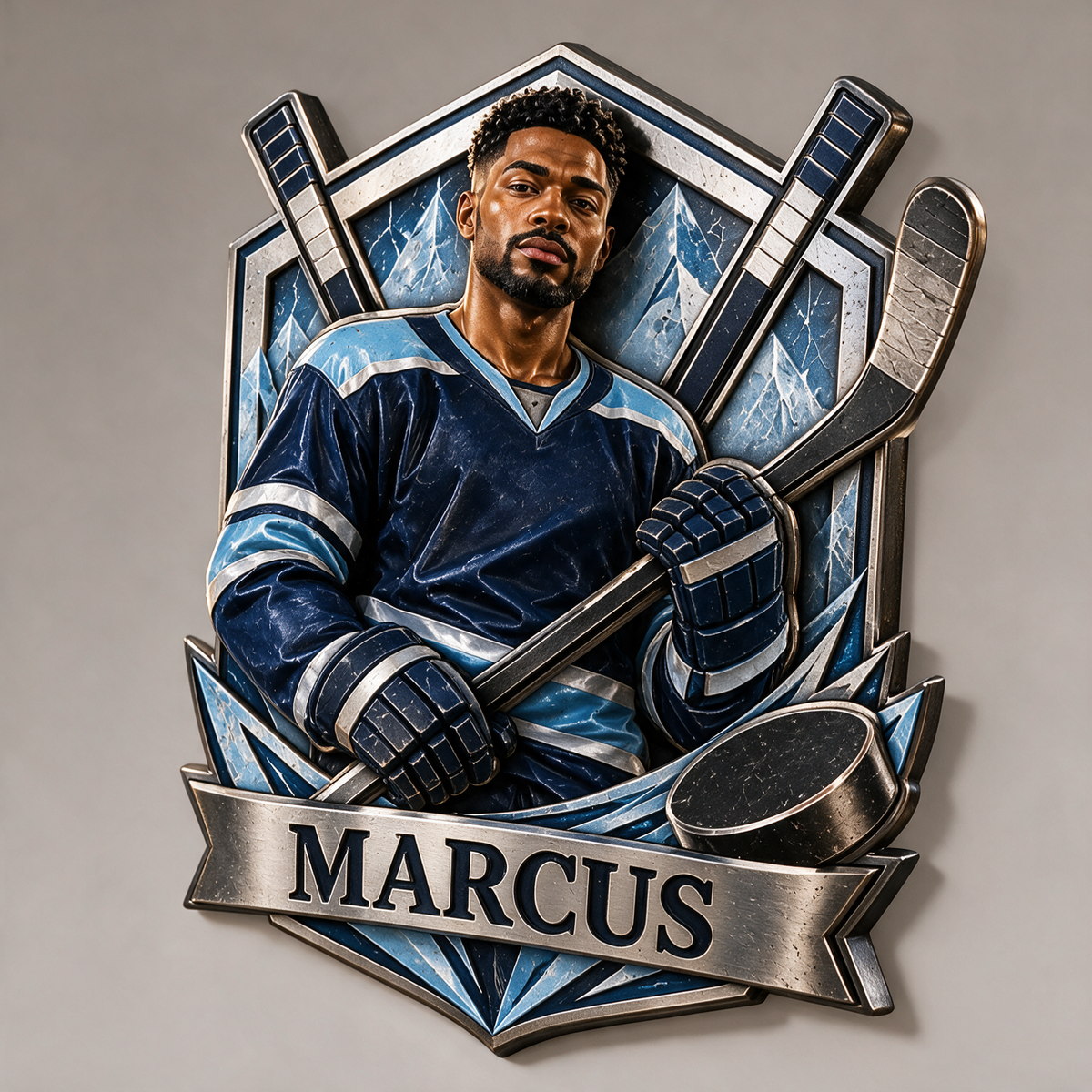 Personalisierte 3D-gedruckte Metalltafel für Eishockey - Geschenk für junge Männer