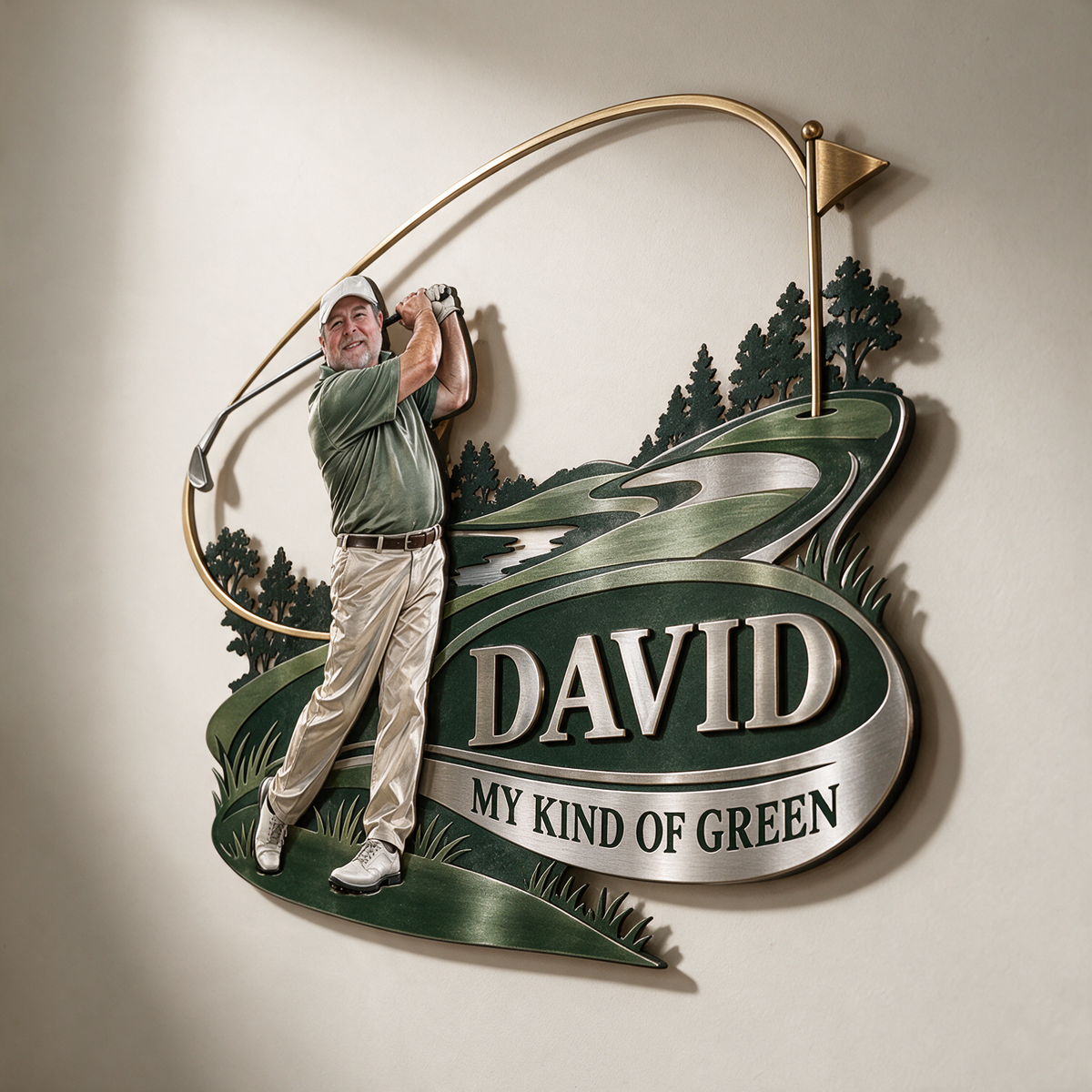 Personalisierte Golf Metall Wandkunst - Individuelles Porträt und Name, Golfer Wanddekoration