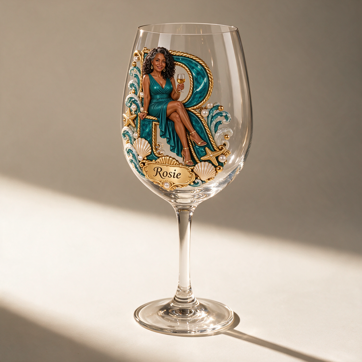Personalized Custom Photo Coastal Wine Glass - Gift for Older Women