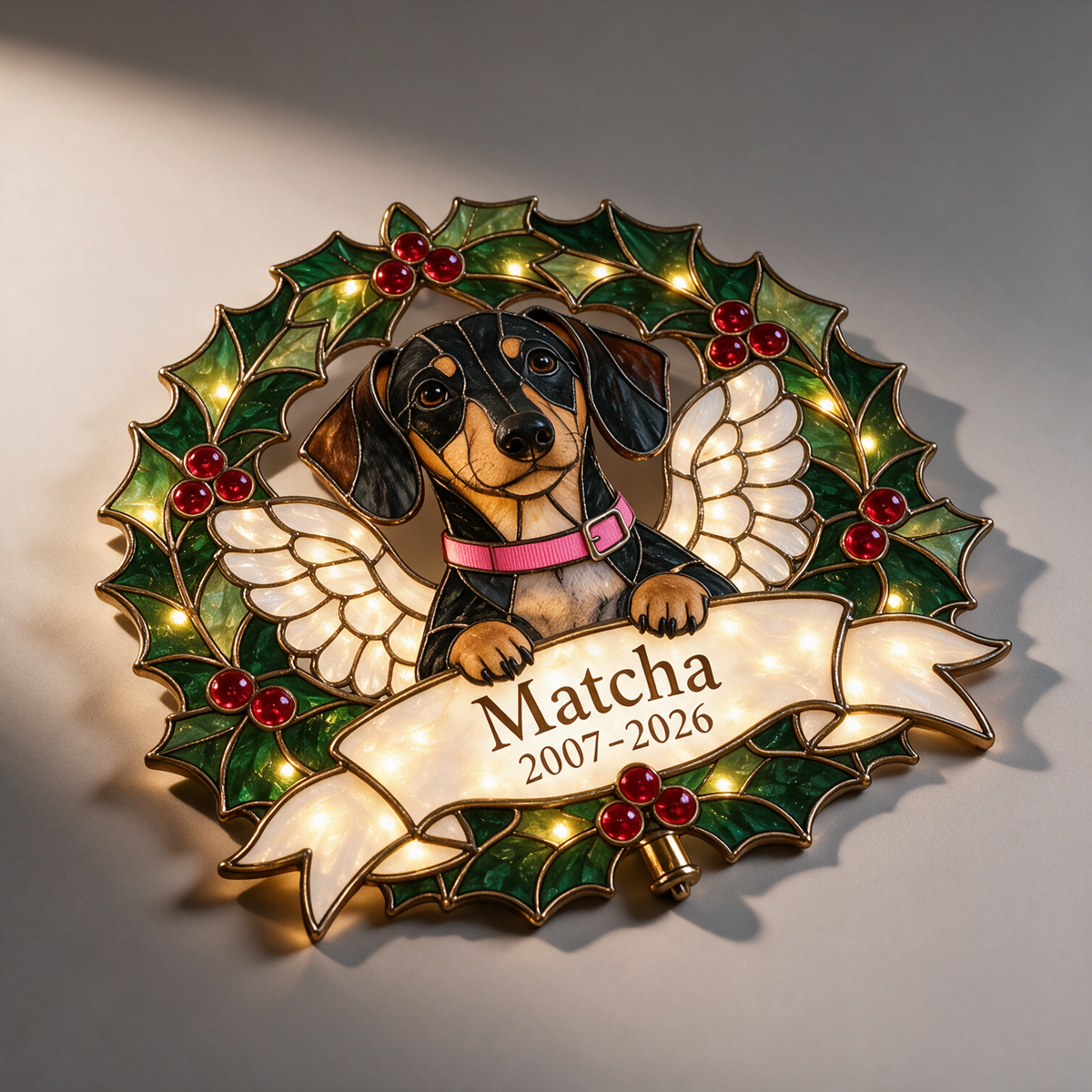 Personalisierter beleuchteter Hundegedenk-Christbaumspitze
