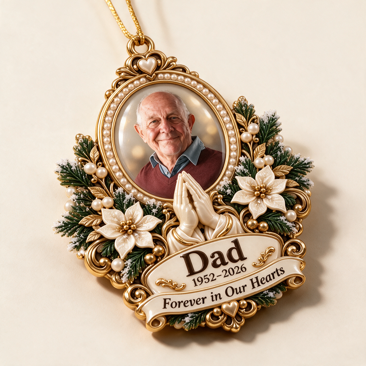 Personalized Custom Photo Dad Memorial Praying Hands 3D Ornament - Christmas Remembrance Keepsake