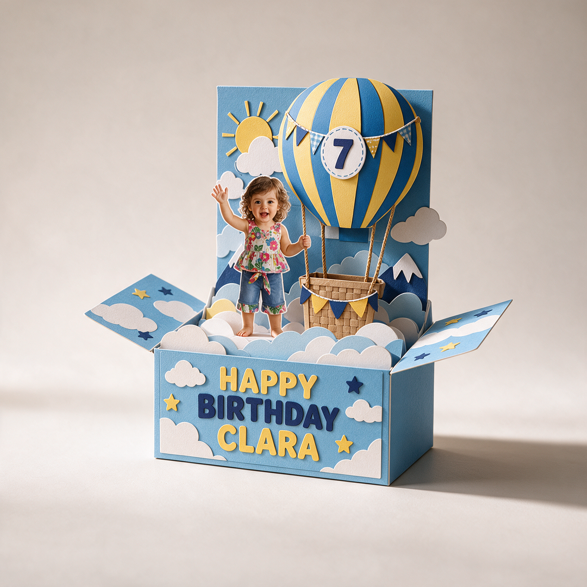 Personalized Space Rocket Pop-Up Box Card - Birthday Gift with Custom Photo, Name and Age