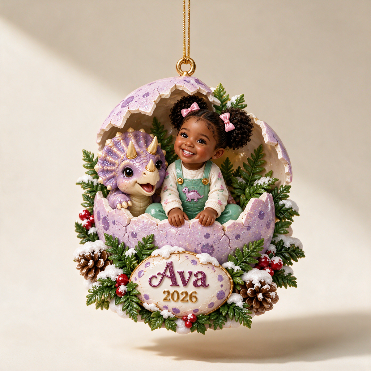 Personalized Custom Photo Dinosaur Egg 3D Ornament - 2026 Christmas Gift for Little Girls