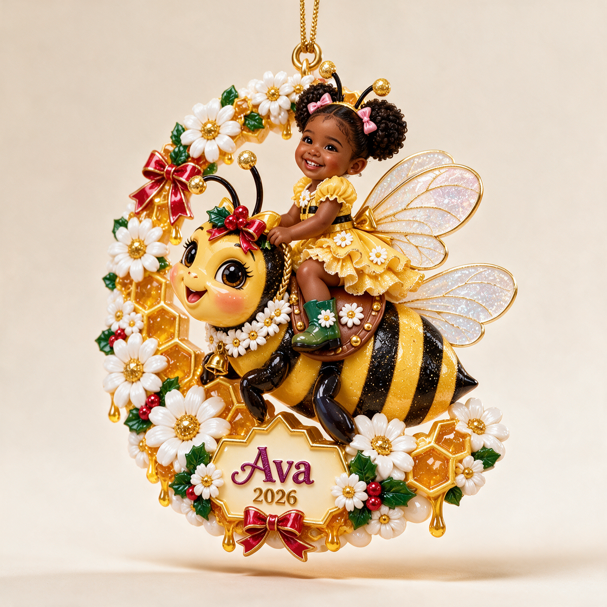 Personalized Custom Photo Bumblebee 3D Ornament - 2026 Christmas Gift for Little Girls