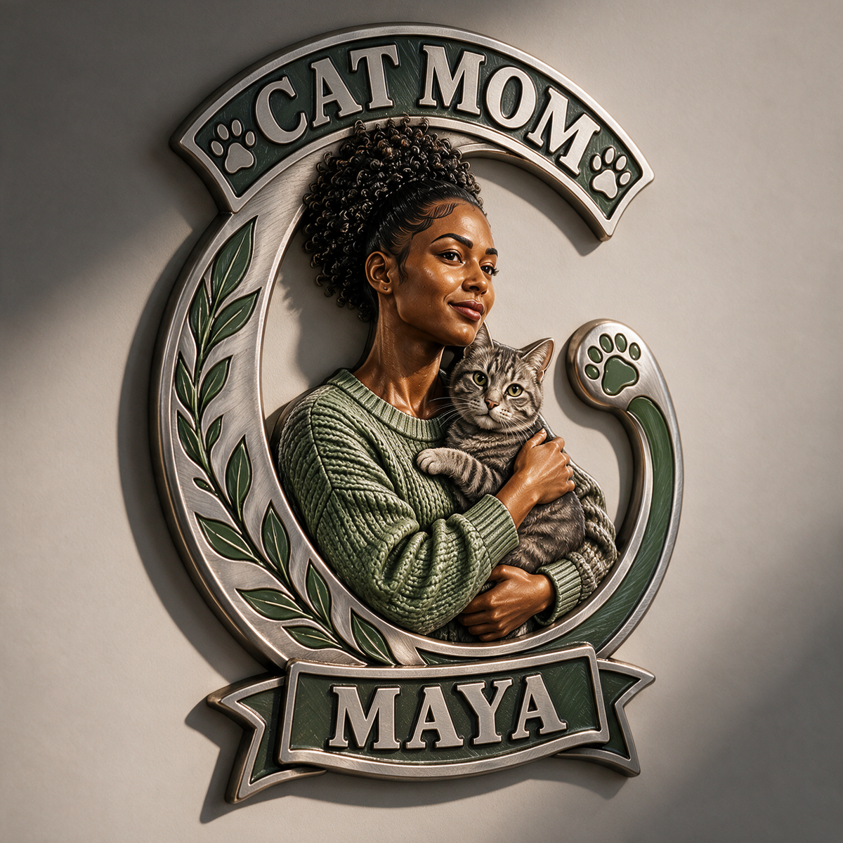 Personalized Custom Photo Cat Mom 3D Printed Cut Metal Sign - Gift for Young Women
