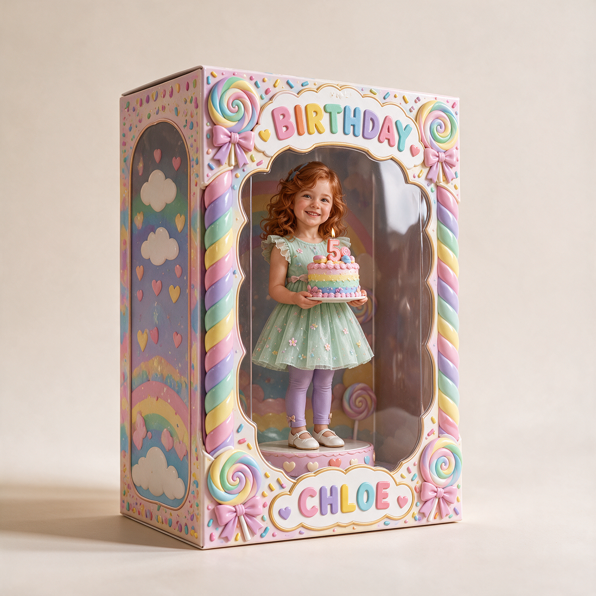 Personalized Custom Photo Candy Acrylic Display Box - 5th Birthday Gift for Girls