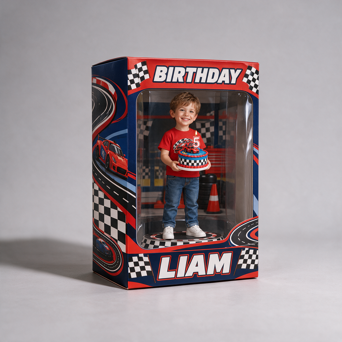 Personalized Custom Photo Race Car Acrylic Display Box - 5th Birthday Gift for Boys
