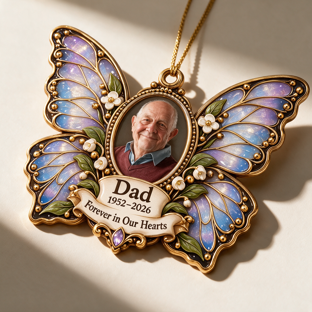 Personalized Custom Photo Dad Memorial Butterfly 3D Ornament - Christmas Remembrance Keepsake