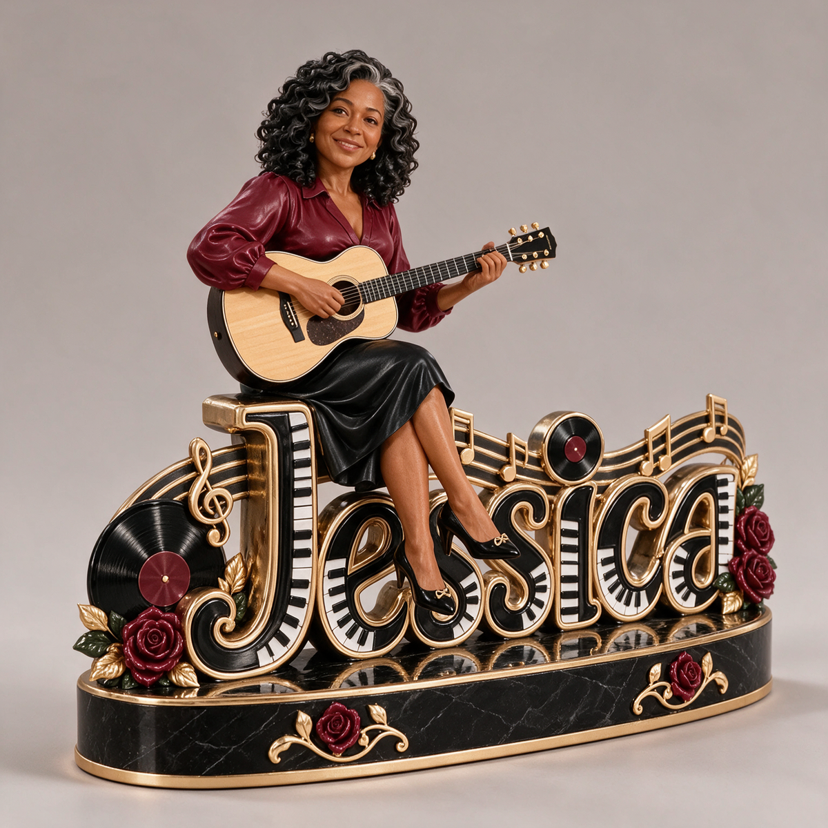 Personalized Custom Photo Guitar Lover 3D Name Figurine - Gift for Older Women