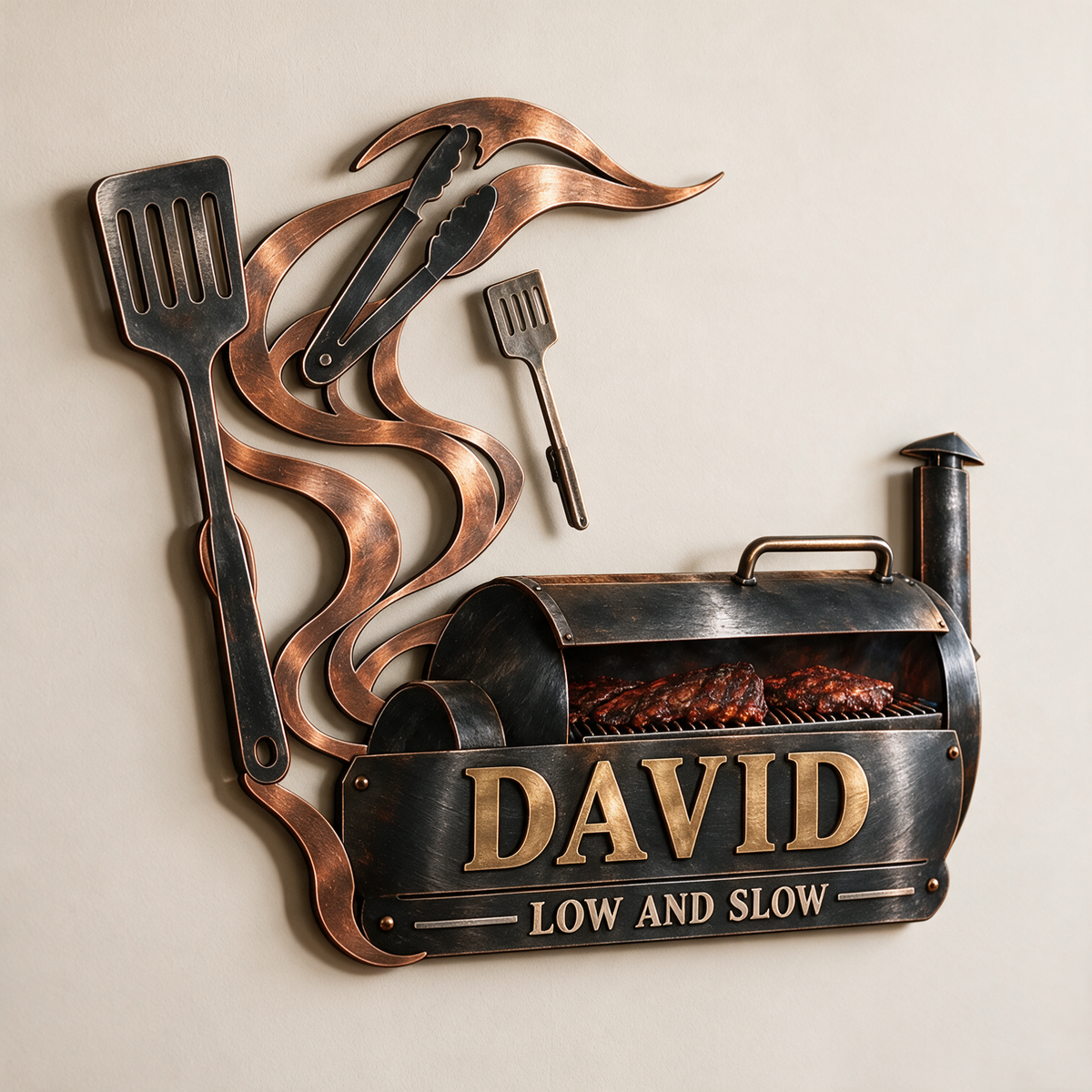 Personalisierte BBQ Metall Wandkunst - Individuelles Porträt und Name, Grill Wanddekoration