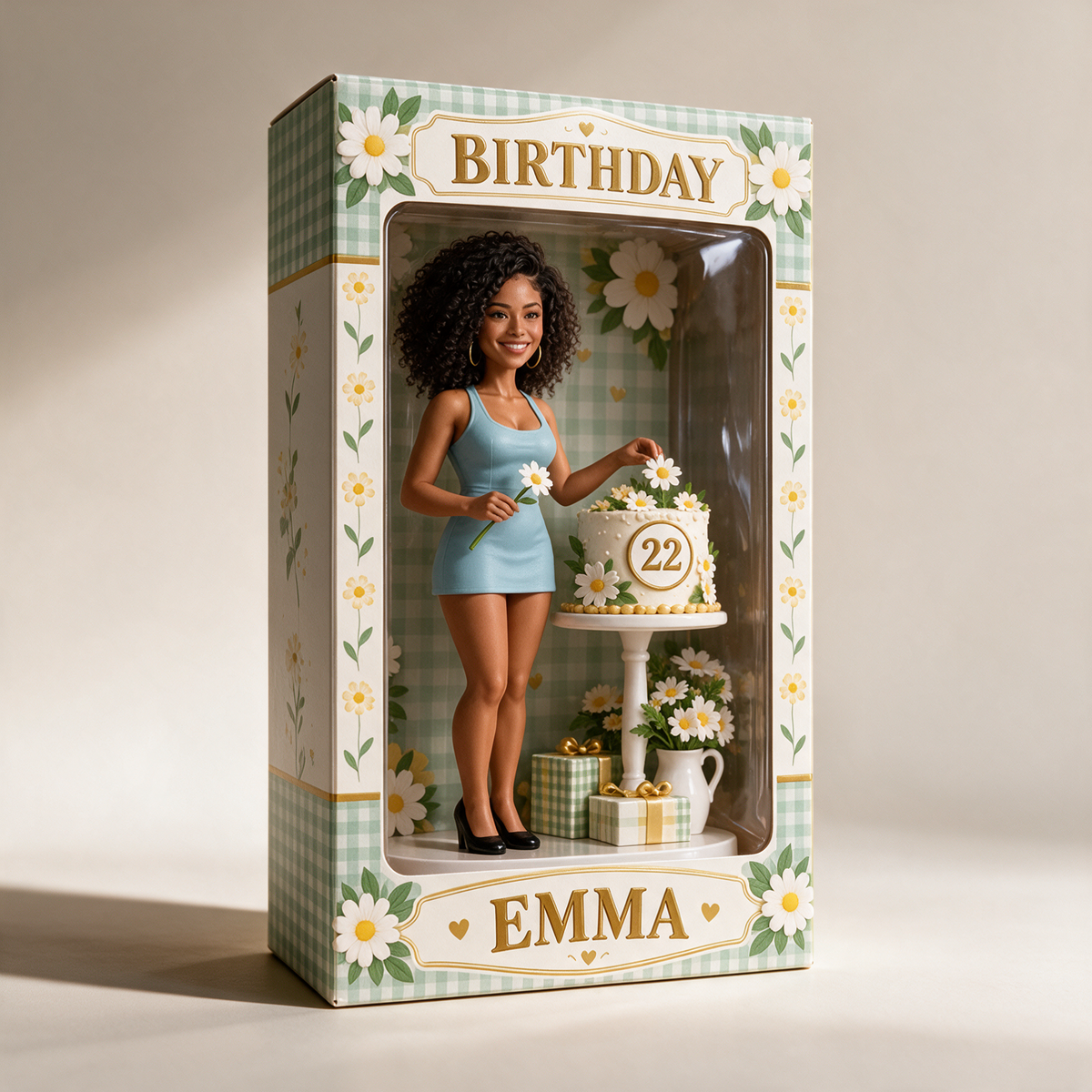 Boîte d'affichage figurine d'anniversaire personnalisée - Portrait photo avec nom et âge personnalisés