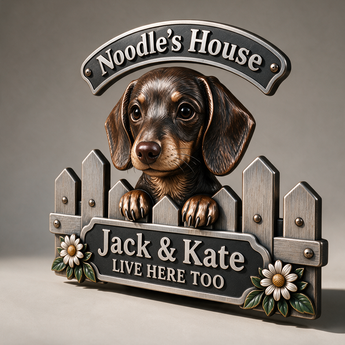 Panneau Métallique Découpé 3D Personnalisé Photo Teckel - Cadeau Amoureux des Chiens pour Décoration Intérieure