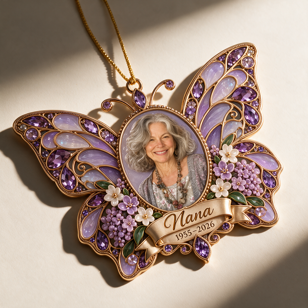 Personalized Custom Photo Purple Butterfly Memorial Christmas Ornament - In Memory of Grandma