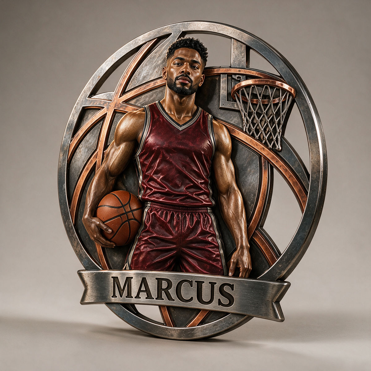 Personalisierte Foto-Basketball 3D-gedrucktes Metall-Schild - Geschenk für junge Männer