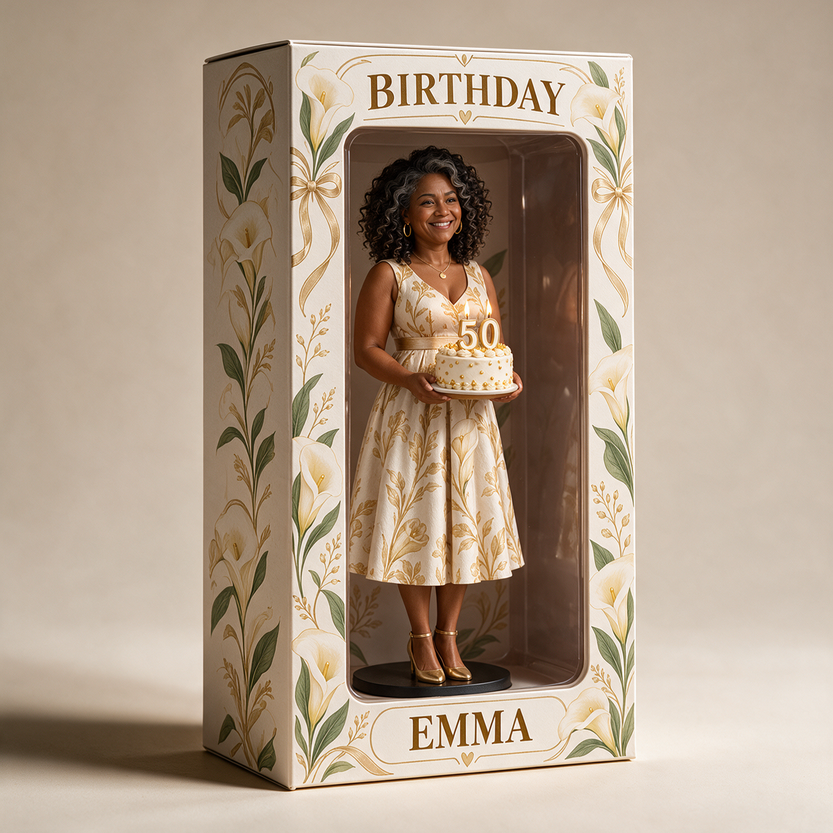 Personalized Custom Photo Calla Lily Figurine Display Box - 50th Birthday Gift for Women