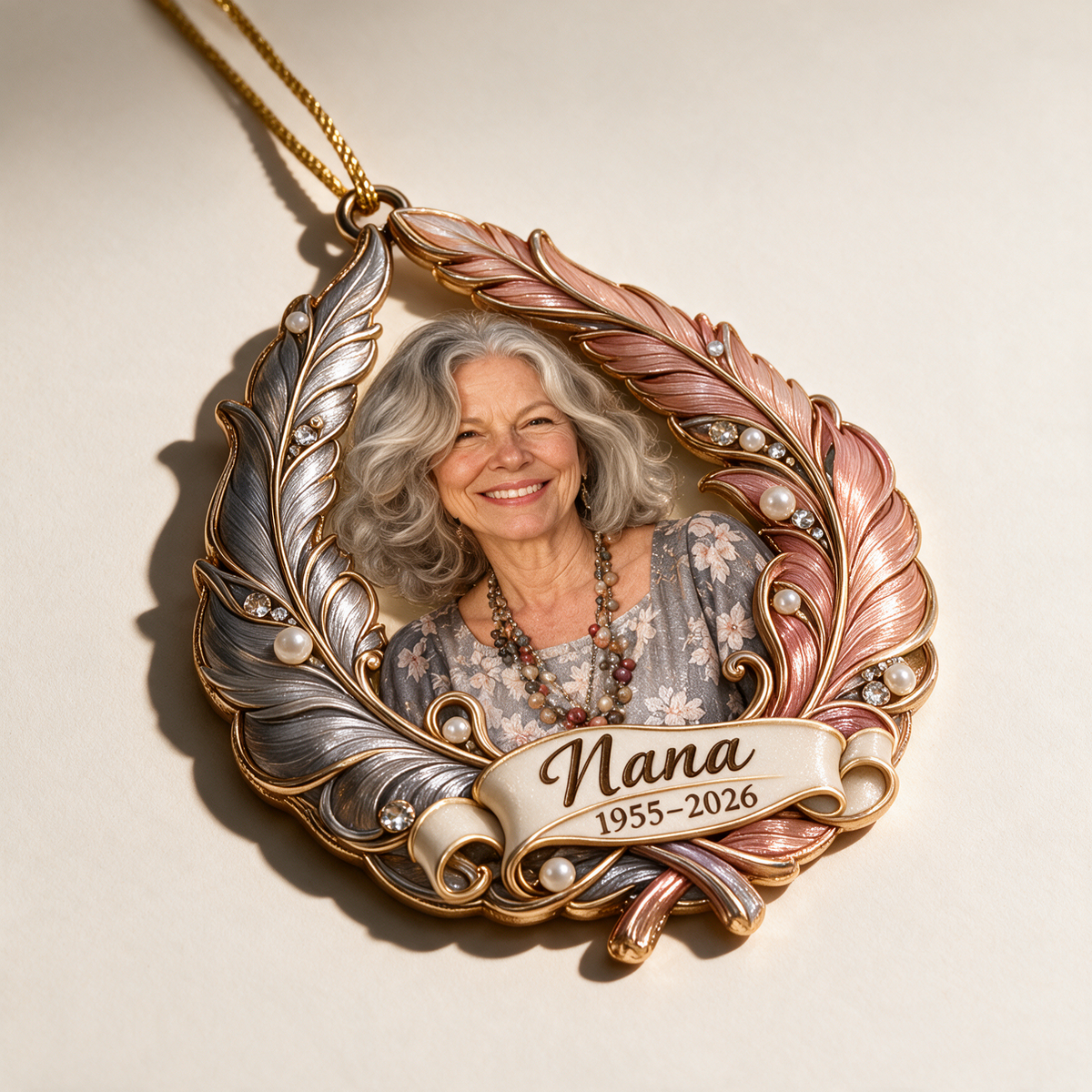 Personalized Custom Photo Feather Memorial Christmas Ornament - In Memory of Grandma