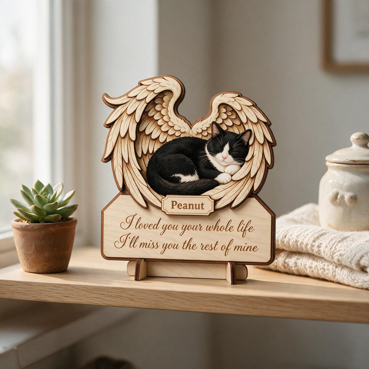 Plaque Commémorative pour Chat - J'ai Aimé Toute Ma Vie - Plaque en Bois Personnalisée à 2 Couches - Cadeau de Sympathie pour Perte d'Animal